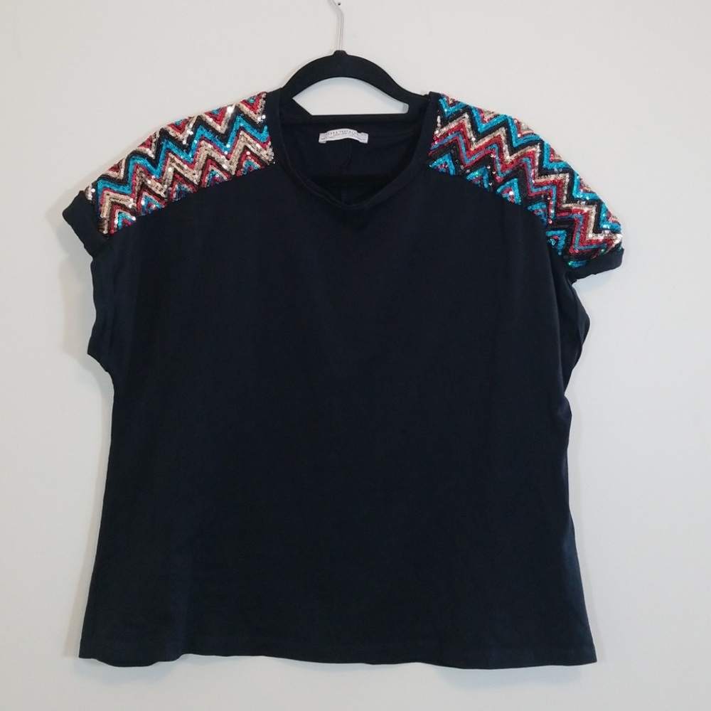 Zara Black Crop Sequen Patch Top - image 1